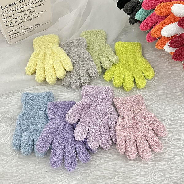 Winter Children's Gloves Finger Writing Cold-proof Warm Gloves Solid Color Knitted Coral Velvet Gloves