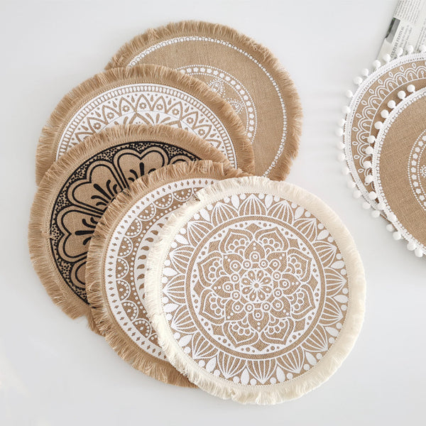 Nordic Braided Placemat Jute Decorative Round Fringe Edge