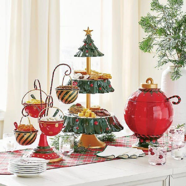 New Christmas Tree Dessert Table Fruit Plate Double Cake Stand