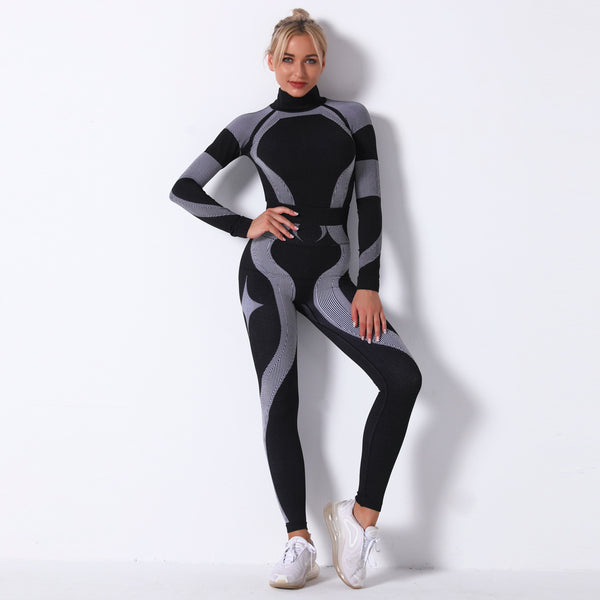 Striped Sports Yoga Long Sleeve Two-piece Suit