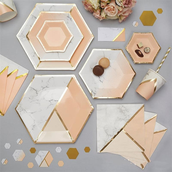 Hot Stamping Shy Powder Marble High Appearance Level Disposable Paper Tableware