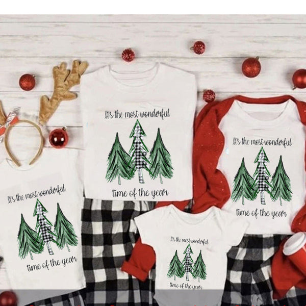 Christmas Tree Clothing Round Neck Loose Printed Mother And Daughter Parent-child T-shirt Top