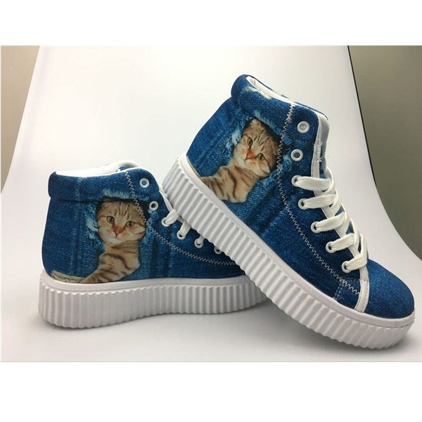 Custom Pictures Or Logo  Classic High Top Platform Woman Height Increasing Flats Female