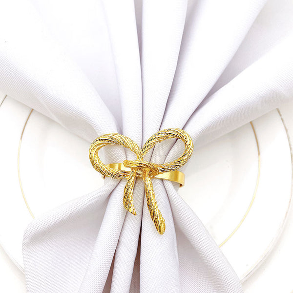 Fashion Hotel Golden Bow Tie Napkin Ring Buckle Cloth Metal