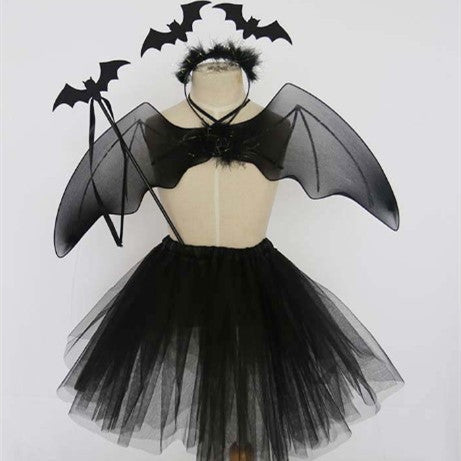 New Holiday Party Costumes Props  Black Mesh Skirt, Magic Wand Hair Band  4-piece Bat Wing Se