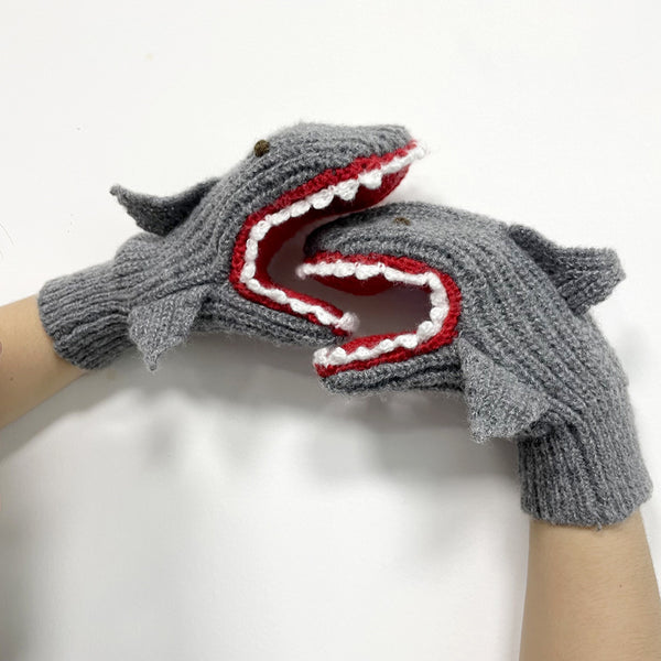 3D Christmas Shark Gloves Warm Mittens Knitted Gloves