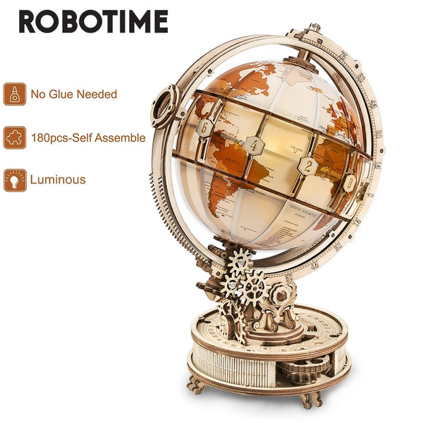 Robotime ROKR Luminous Globe 3D Wooden Puzzle Games Assemble Model Buliding Kits Toys Gift for Children Boy