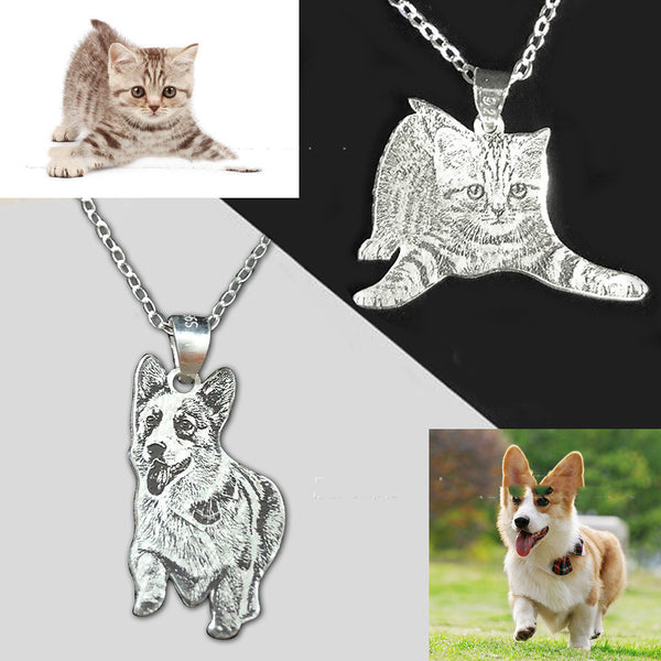 Silver Set Cat And Dog Photo Pet Necklace Name Titanium Steel