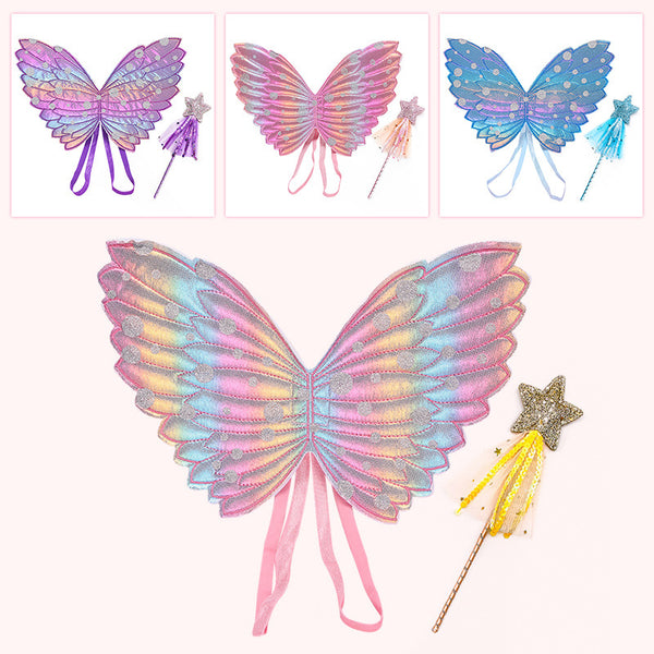 Kids Wings Wands Butterfly Rainbow Wings For Girls Princess Fairy Wings Children Halloween Cosplay Costume Accessories