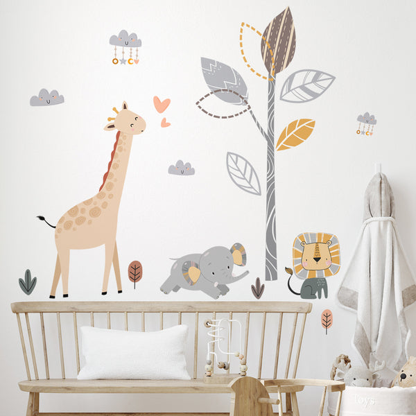 Small Elephant Branches Clouds Cartoon Wall Stickers