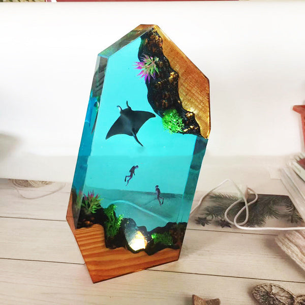 Resin Solid Wood Epoxy Creative Handmade Tropical Ocean Wind Small Night Lamp