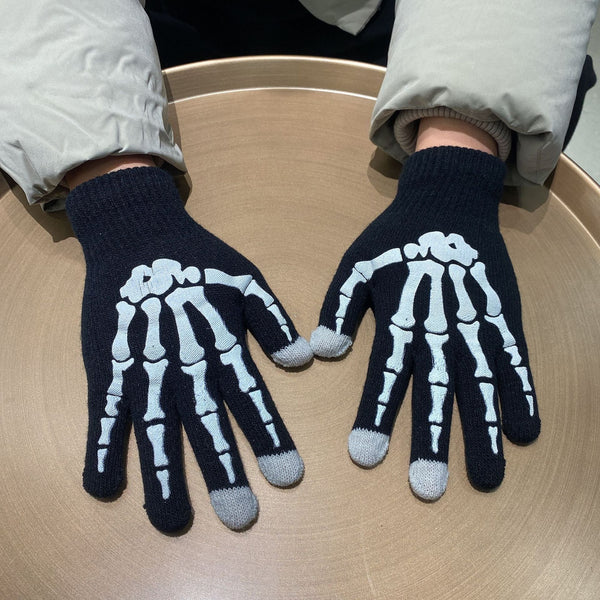 Halloween Fluorescent Luminous Skull And Ghost Claw Printing Gloves