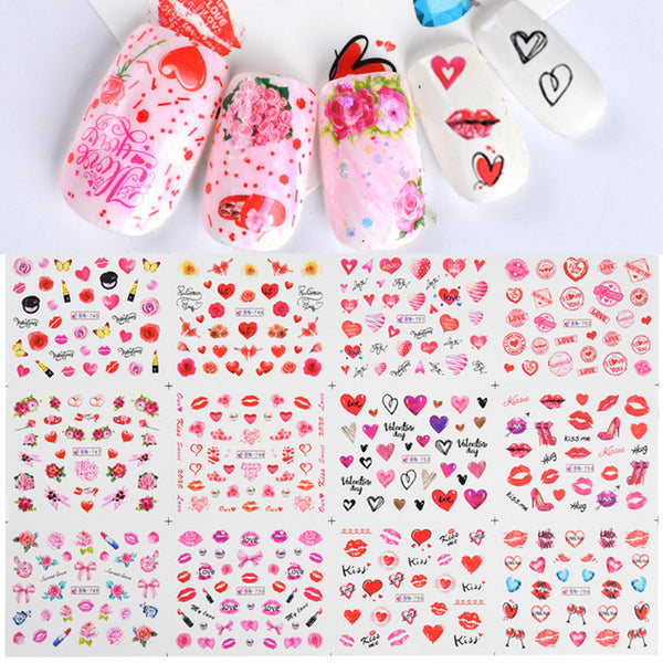 12pcs Cute Christmas Nail Stickers Cartoon Animal Design Pen