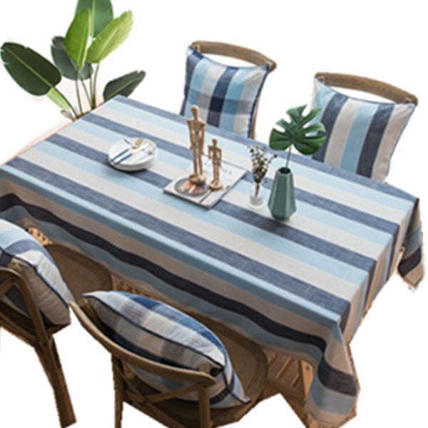 Waterproof Tablecloth Mediterranean Style Blue Striped Tassel Table Cloth Tablecloth Cotton Linen Coffee Table Cloth Cover Towel