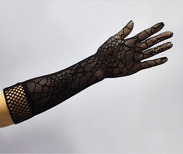 Halloween Party Sexy Gloves Long Mesh Stretch Gloves Spider Jacquard Gloves