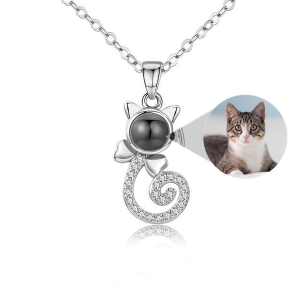 S925 Silver Personalized Gift Cat Shape Customized Colorful Photo Projection Necklace