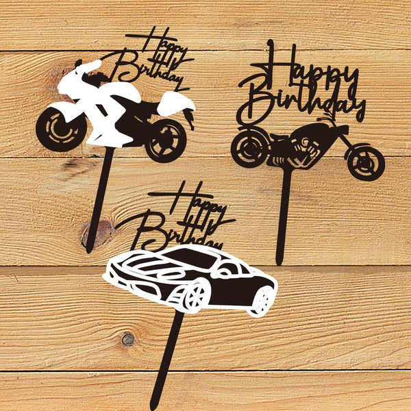 Motorcycle Car Birthday Cake Insertion Party Decoration