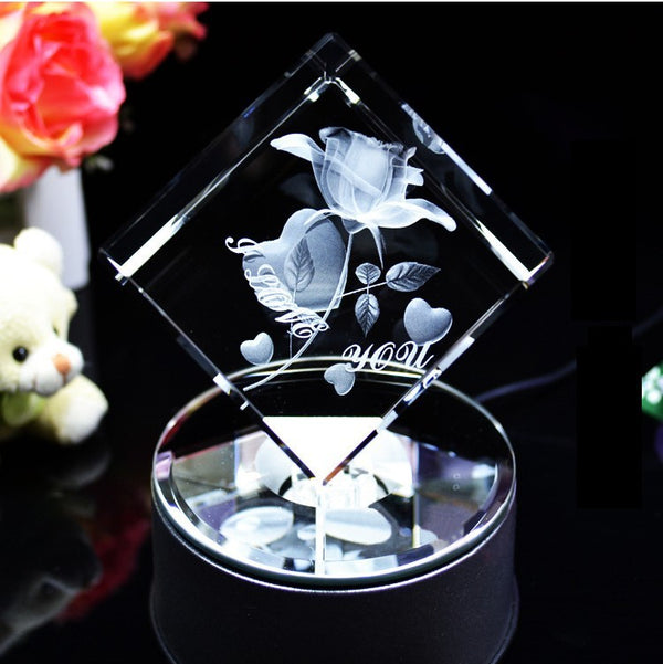 3D Crystal Inner Carved Rose Ornaments