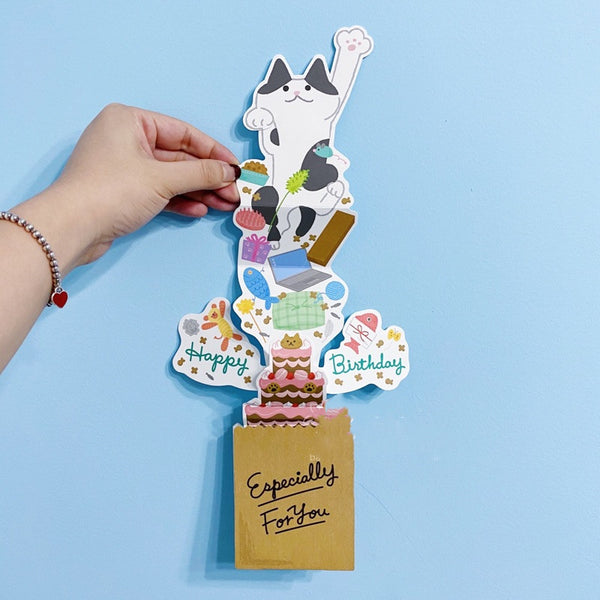 Creative Cute Cat Birthday Surprise Box Three-dimensional Greeting Card