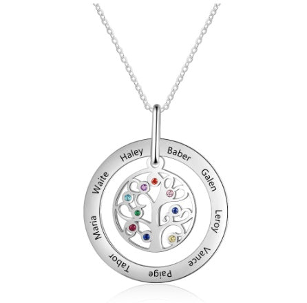 Personalized Family Tree Pendant Necklace with  Birthstones Tree of Life Custom Name Necklace Birthday Mother's Day Gift