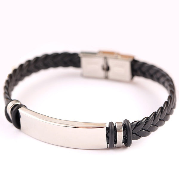 Leather braided titanium steel bracelet