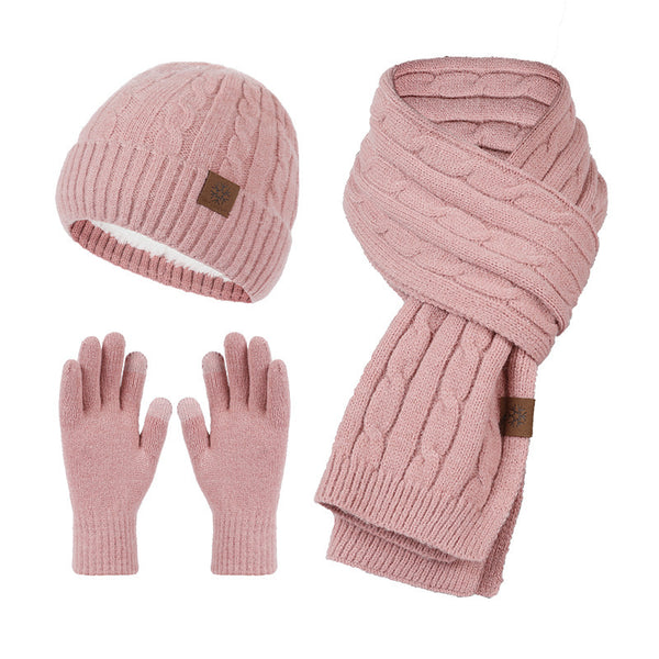 Knitting Hat Scarf And Gloves Three-piece Set