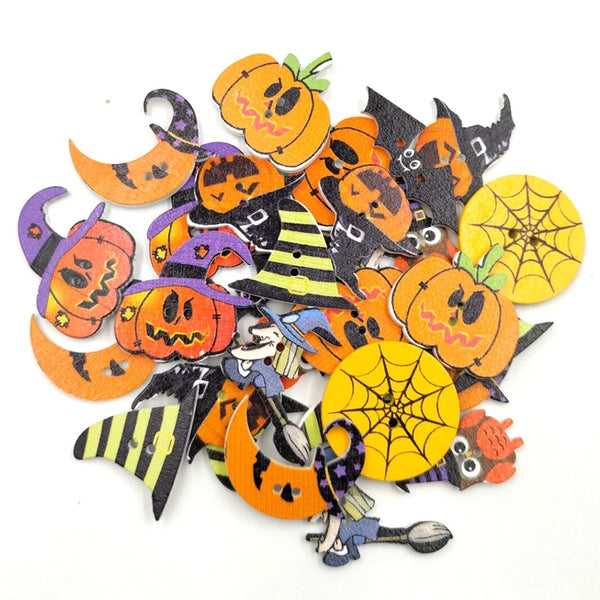 DIY White Background Painted Halloween Wood Chip Decoration Halloween Party Accessories