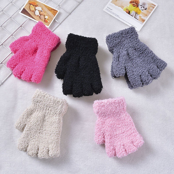 Children's Thermal Gloves Half Finger Velvet Cold Protection Gloves Fashion Student Writing Gloves