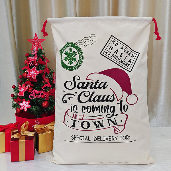 New Christmas Canvas Gift Bag Double Drawstring