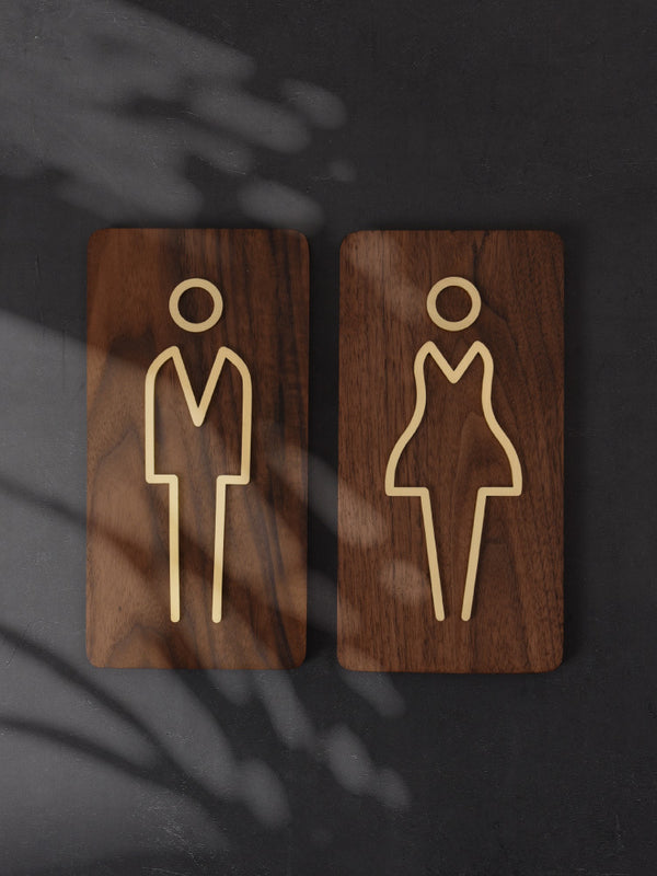 Toilet Men And Women Walnut Brass Toilet Sign