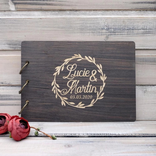 Vintage Wooden Wedding Name Date Lettering Guest Book