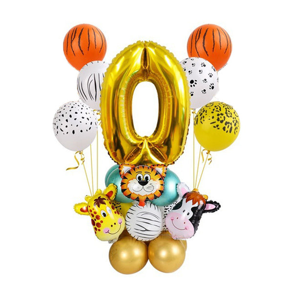 Golden Animal Number Post Balloon Jungle Animals