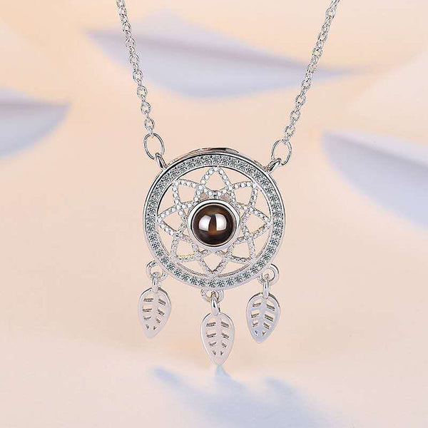 100 Languages I Love You Dream Catcher Projection Necklace Silver Collar Chain