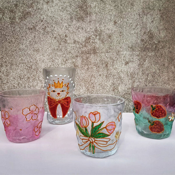 Ins Wind Of Hand-painted Glass Water Cup With Glacier Pattern