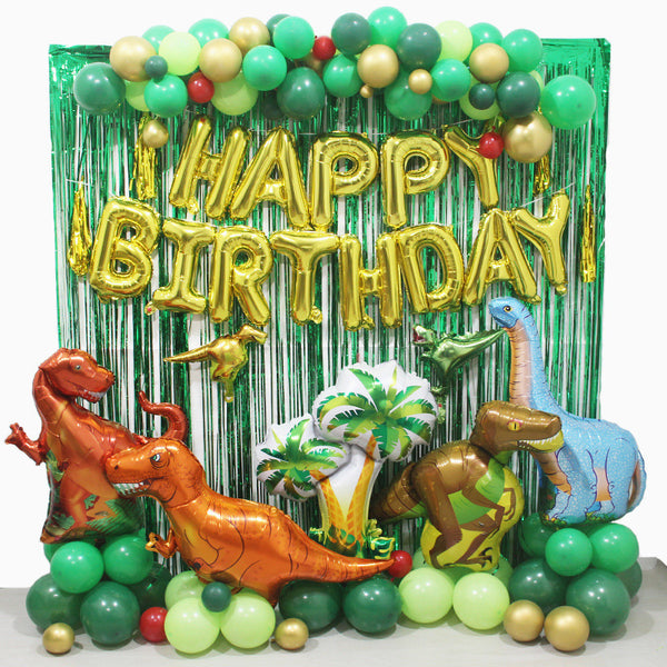 113 Pieces Dinosaur Birthday Balloon Set Green Party Forest Decoration Baby Boy Layout Aluminum Film Balloon