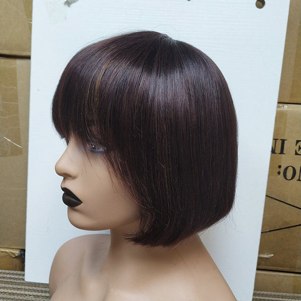 Double Drawn Human Hair Fringe Bob Wig