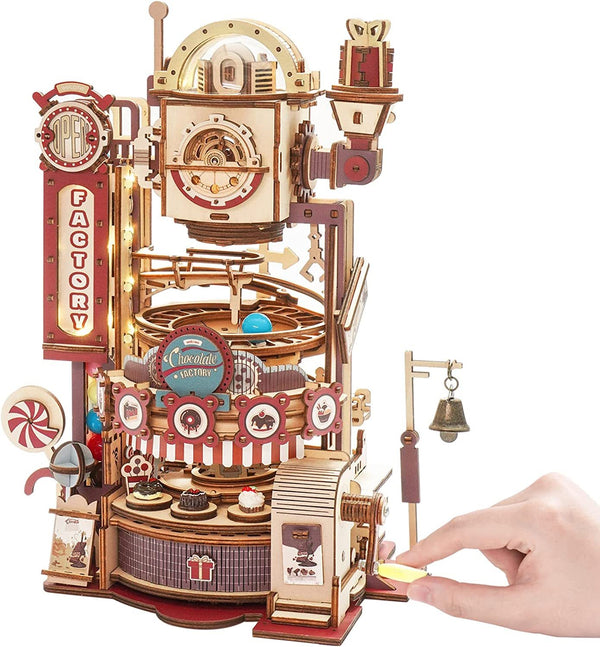 Robotime ROKR Marble Chocolate Factory 3D Wooden Assembly Model Building Puzzle Toy for kids