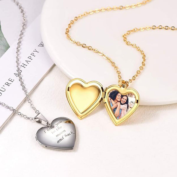 Laser Carved Stainless Steel Heart Picture Box Pendant Necklace