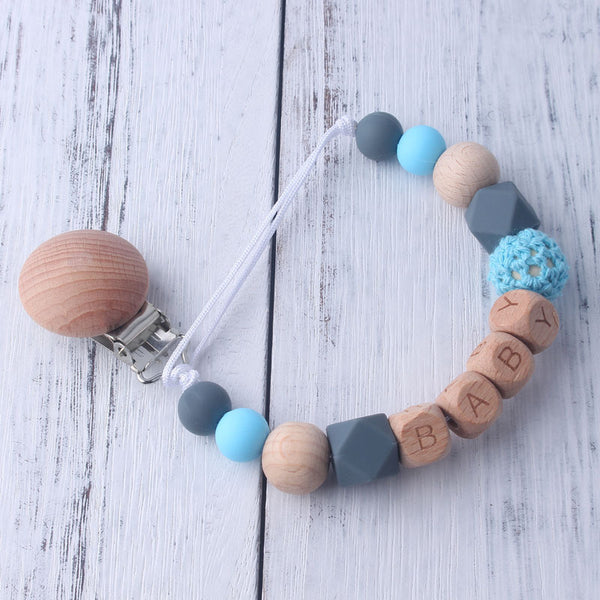 Wood Silicone Beads Pacifier Clip for Baby