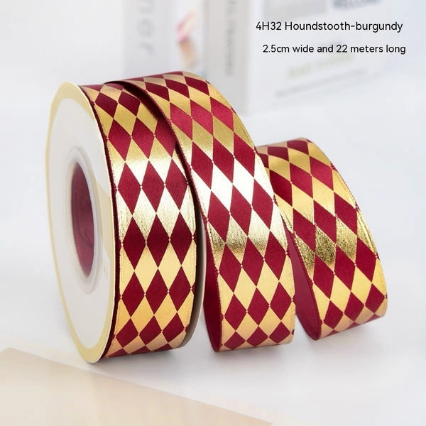 Red Bronzing Diamond Plaid Satin Baking Bow Ribbon