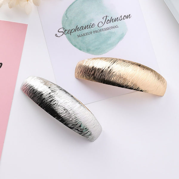 Korean New Headwear Simple Brushed Metal Curved Hair Clips Wild Elegant Horsetail Clip Small  Horizontal Clip