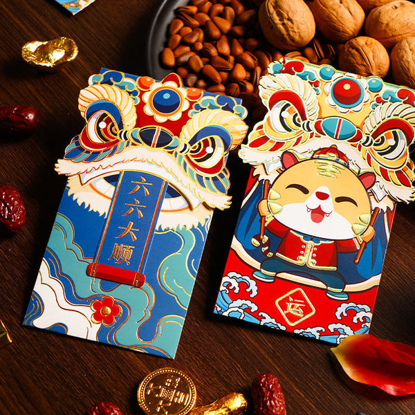 Year Of The Tiger Cartoon Animation Lion Dance Red Envelope