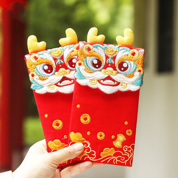 Creative Cartoon Cloth Embroidery Three-dimensional Dragon Year Red Envelope