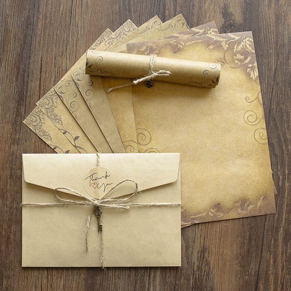 Vintage Kraft Paper Envelope Set With Hemp Rope Pendant