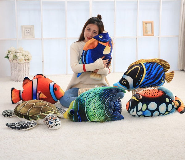 New Big turtle Tropical Fish 3D Printing Soft Plush Chair Seat Cushion Pillow Home Car Decor Stump Shaped Decorative Pillows LST