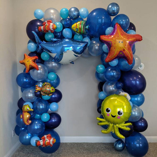 Sea World Themed Underwater Animals Dark Blue Balloon Garland Set