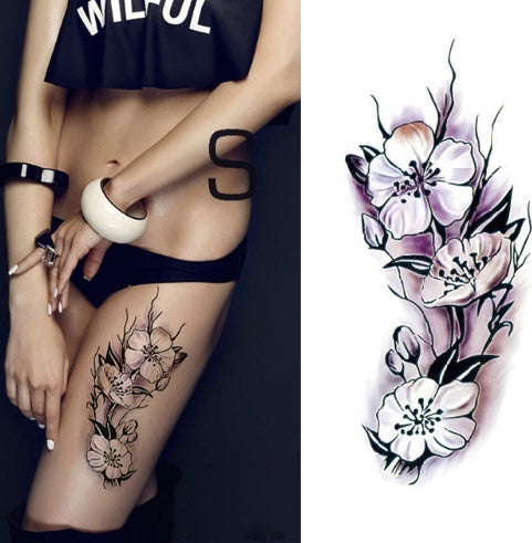 Flower tattoo sticker color sketch tattoo sticker flower peony rose plum tattoo sticker