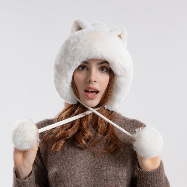 Cute Knitted Hat Winter Female Cartoon Cat Ears