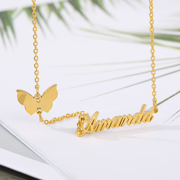 Personalized butterfly name necklace