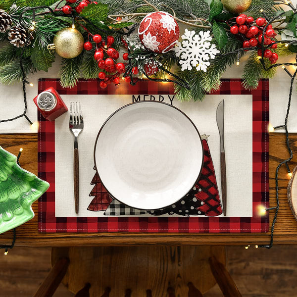 Christmas Scene Setting Props Cartoon Linen Plaid Placemat